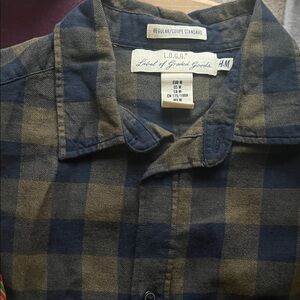 H&M L.O.G.G. Men's Navy and Olive Checkered Shirt